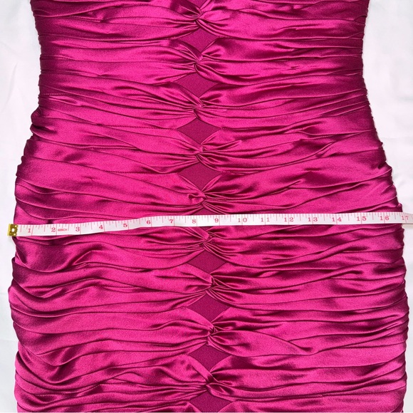 Carmen Marc Valvo Women's Sz 8 Magenta 100% Silk Twisted Detail Strapless Dress - Picture 12 of 13